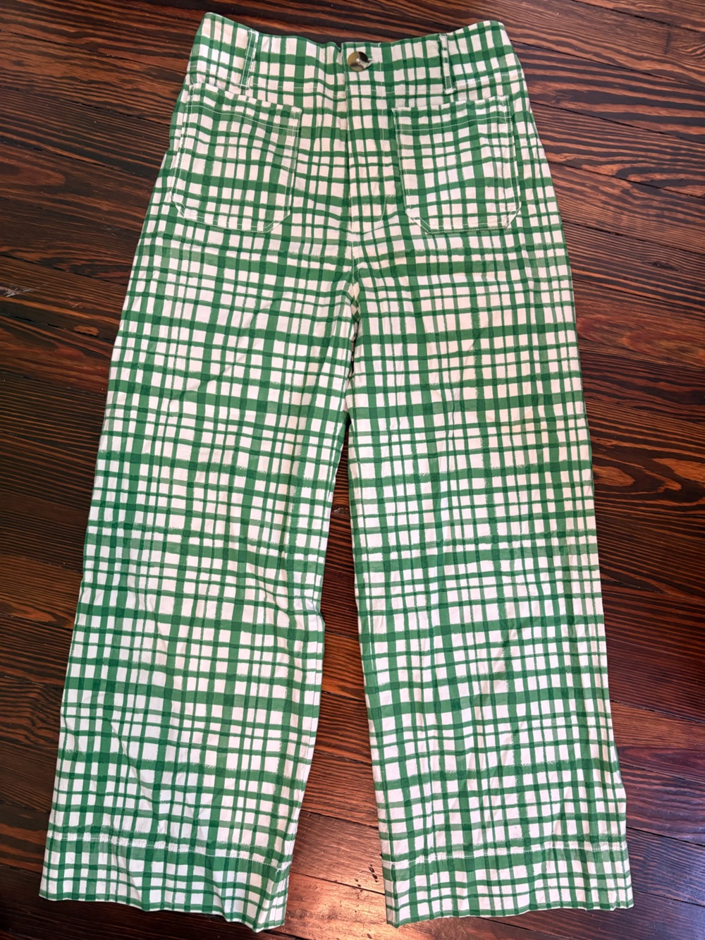 Pilcro Colette Green and White Plaid Wide-Leg Pants - size 28 - Picture 6 of 6
